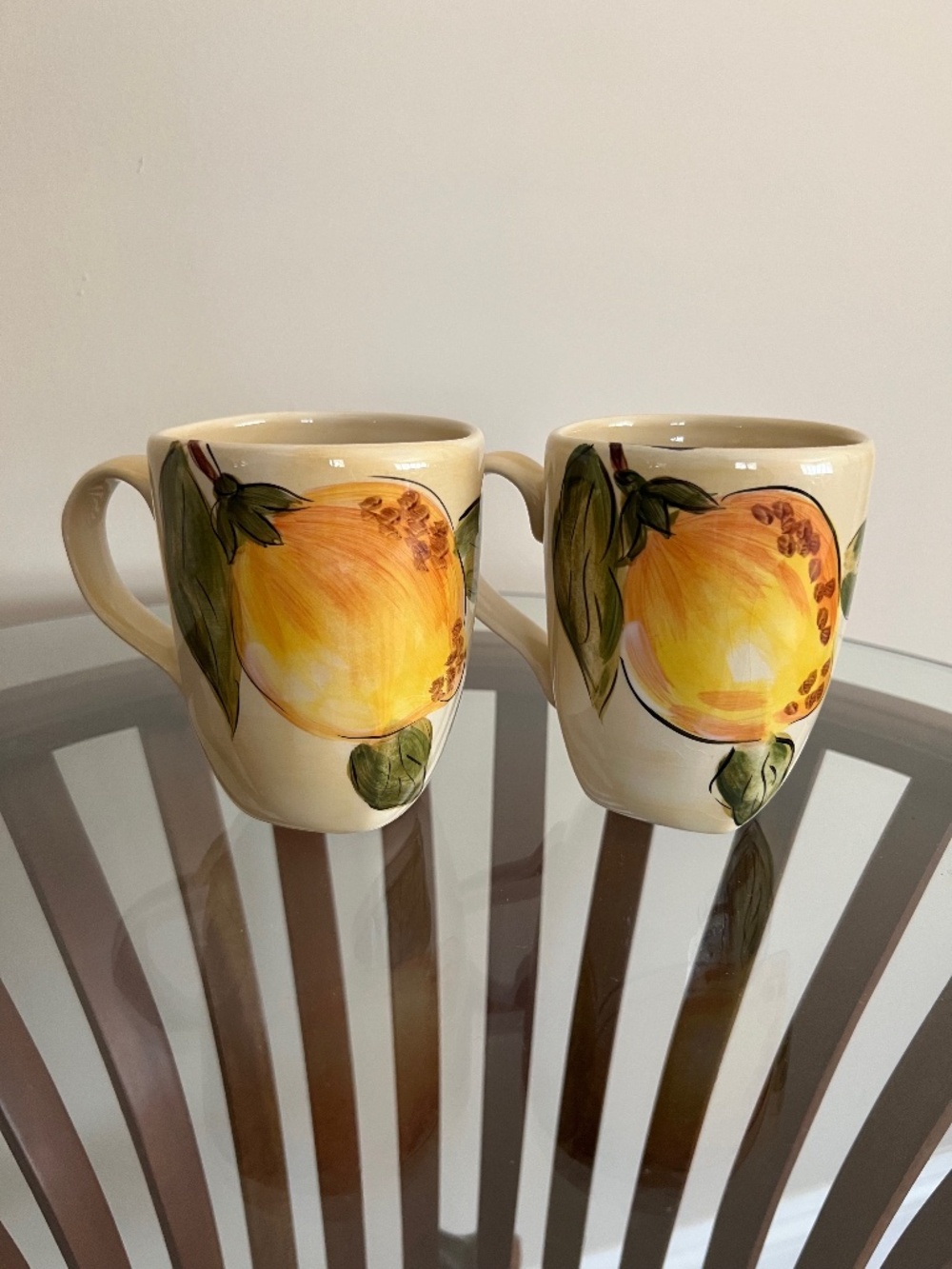 Hand-painted Earthernware Lemon Orchard Mug x2